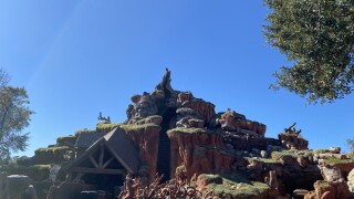 Splash Mountain closed with no water on waterfall at drop, Jan. 16, 2023