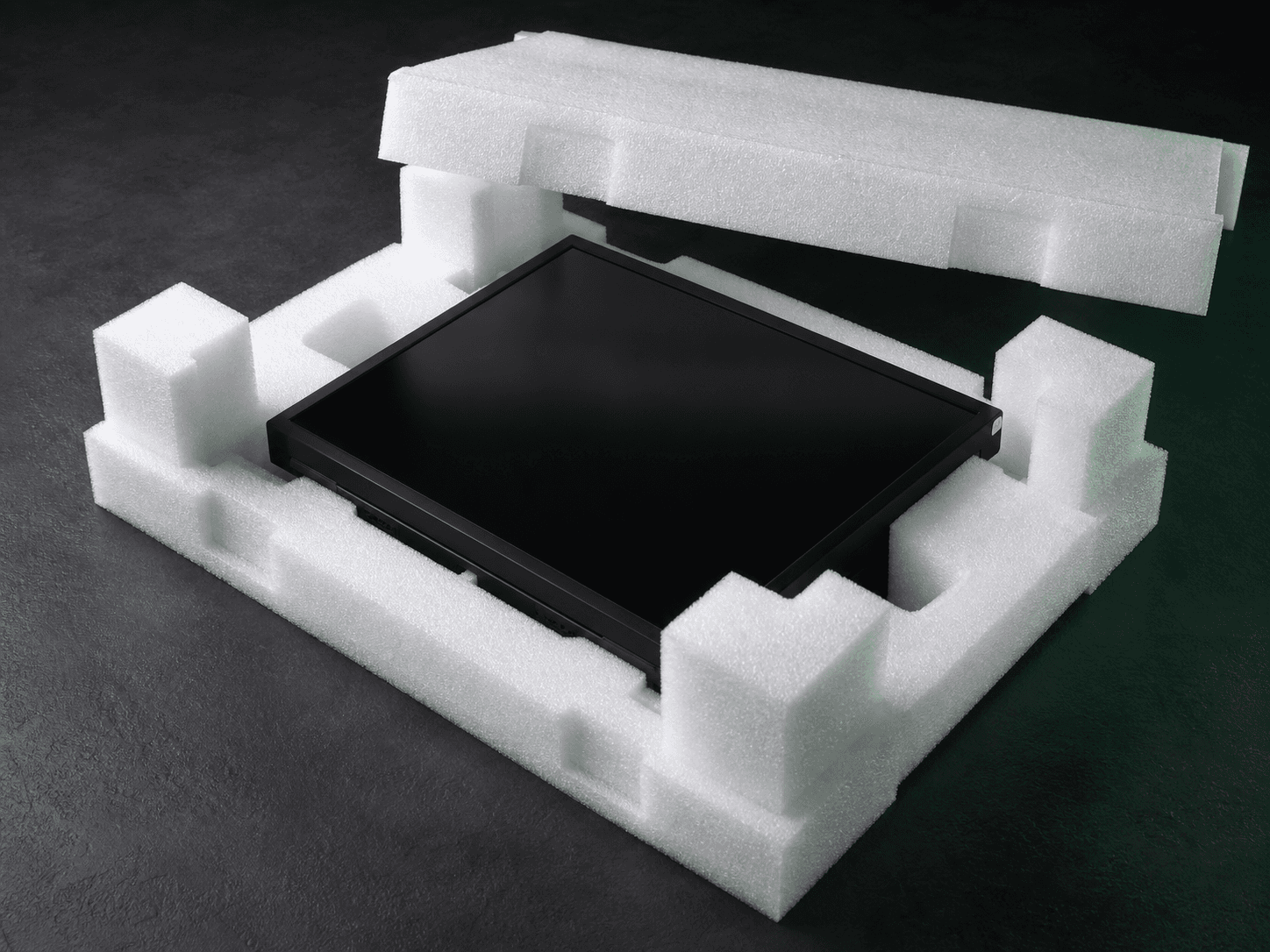Complete EPE foam protection system around an electronic display